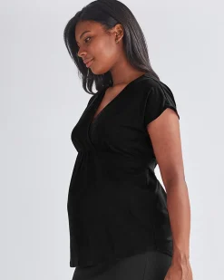 Adeline Maternity Crossover Work Top - Black