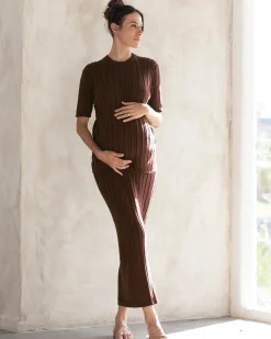 Alexis Side Split Maternity Top in Chocolate Truffle