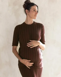 Alexis Side Split Maternity Top in Chocolate Truffle