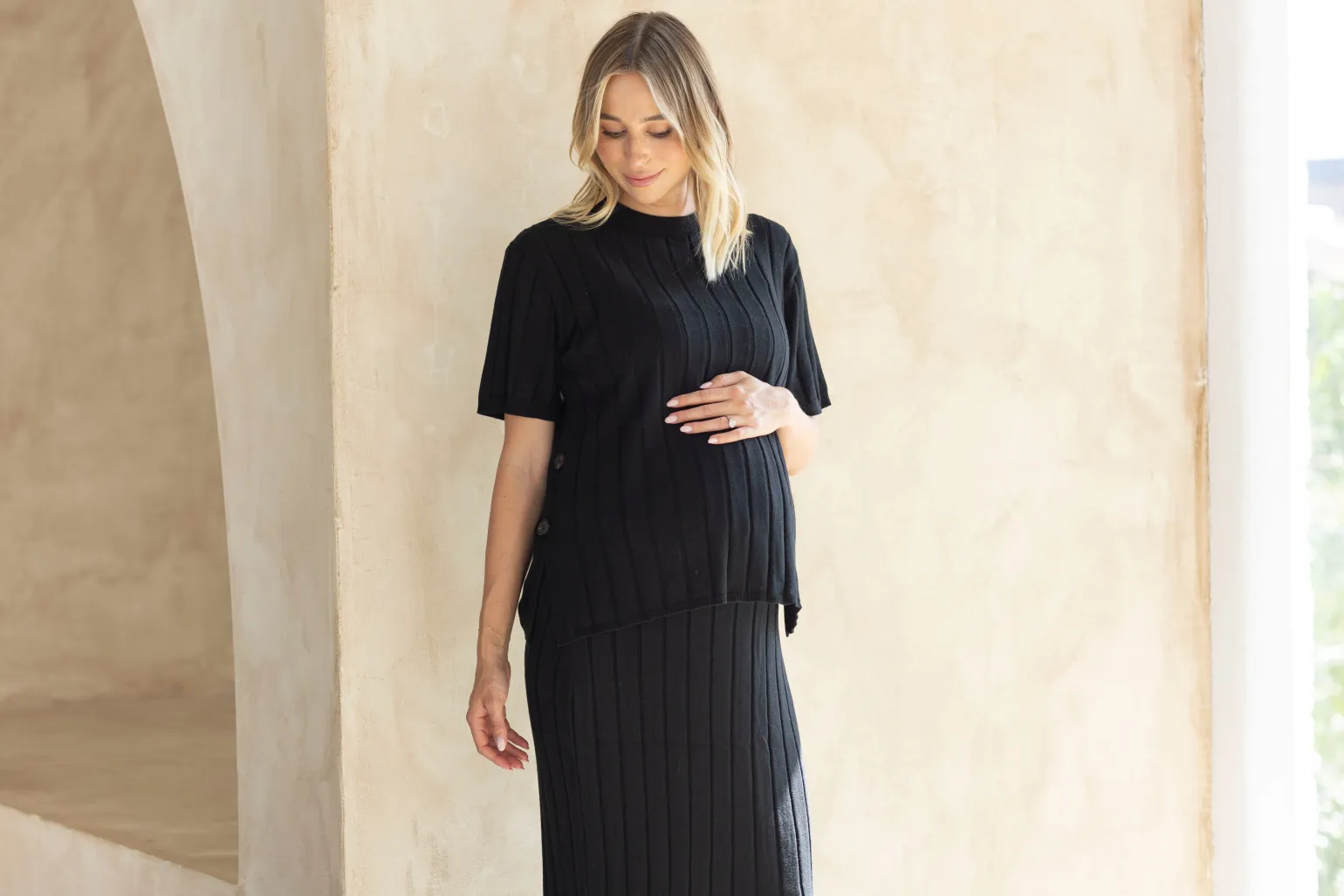 Alexis Side Split Maternity Top in Black