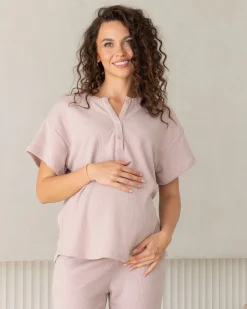 Amara Maternity Cotton Blend Lounge Top in Blush