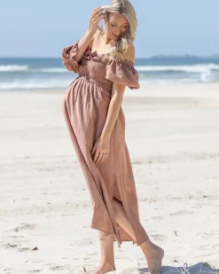 Amber Maternity Baby Shower Dress in Terracotta