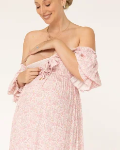 Amber Maternity Baby Shower Dress in Pink Floral