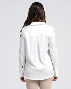 Amelia Elegant Satin-Finish White Maternity Work Shirt