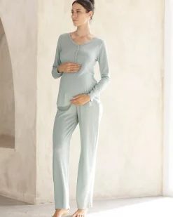 Amira 2-piece Maternity Sleepwear Set in Sea Mist