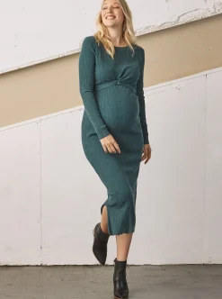 Annabella Knit Maternity Midi Dress in Teal