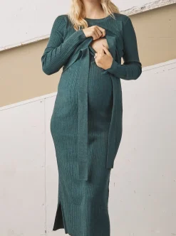 Annabella Knit Maternity Midi Dress in Teal