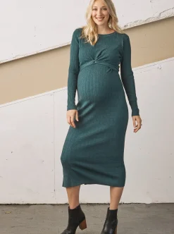 Annabella Knit Maternity Midi Dress in Teal