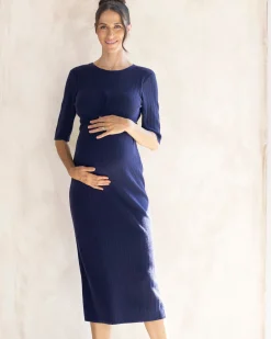 Annabella Maternity Knit Midi Dress in Navy