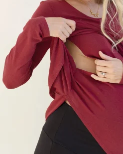 Annie Maternity/ Nursing Soft Nursing Top In Burgundy