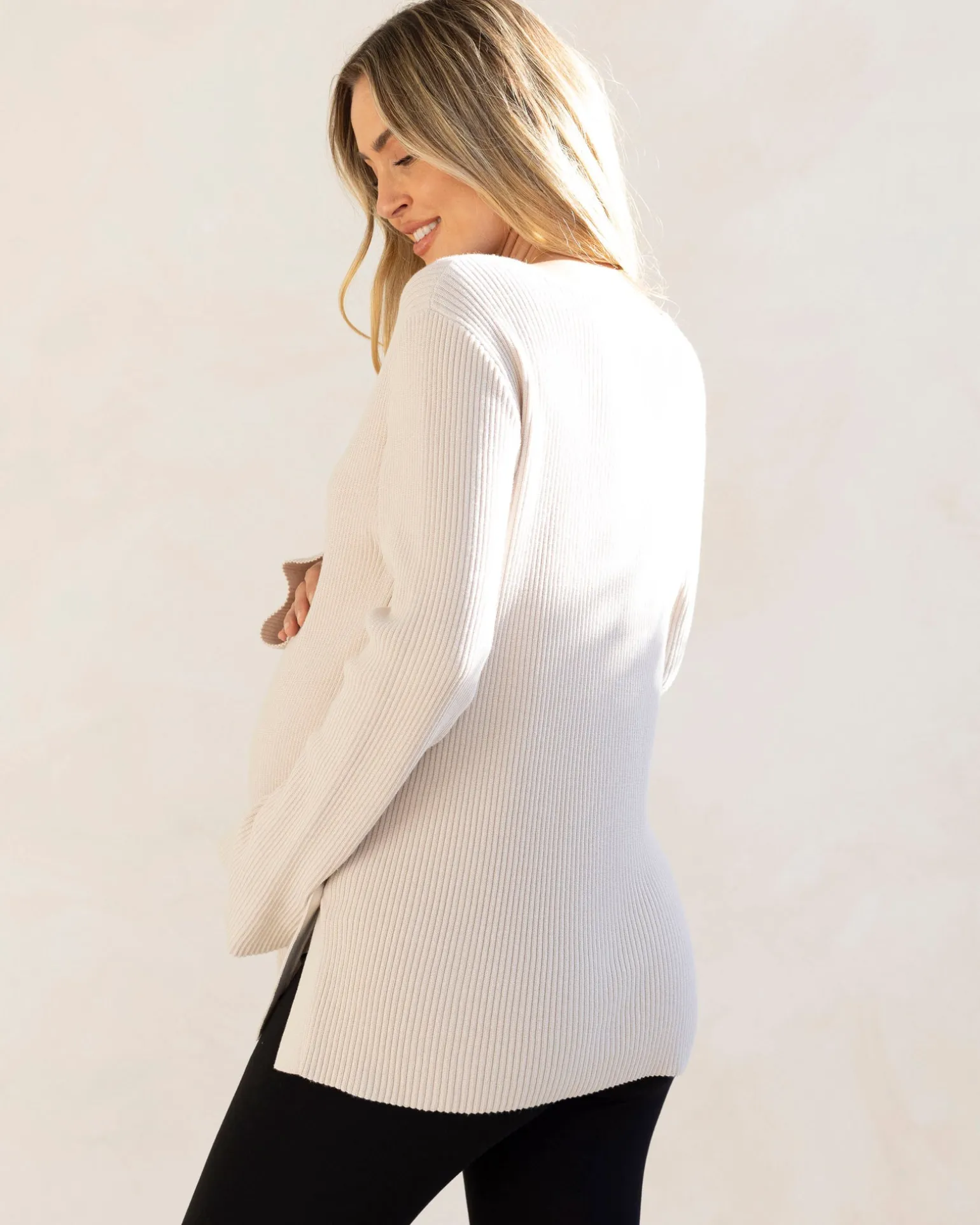 Arial Maternity Oversized Luxury Knit Nursing Jumper in Cream