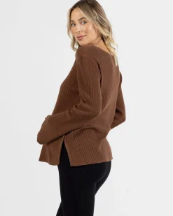 Arial Maternity Oversized Luxury Knit Nursing Jumper in Chocolate
