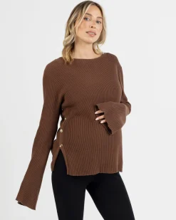 Arial Maternity Oversized Luxury Knit Nursing Jumper in Chocolate