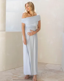 Ariana Maxi Maternity Moon Dress in Baby Blue