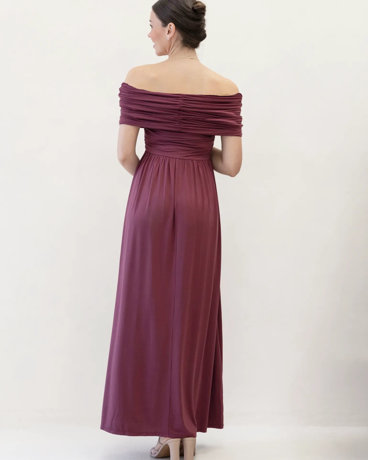 Ariana Maxi Maternity Moon Dress in Wine Red