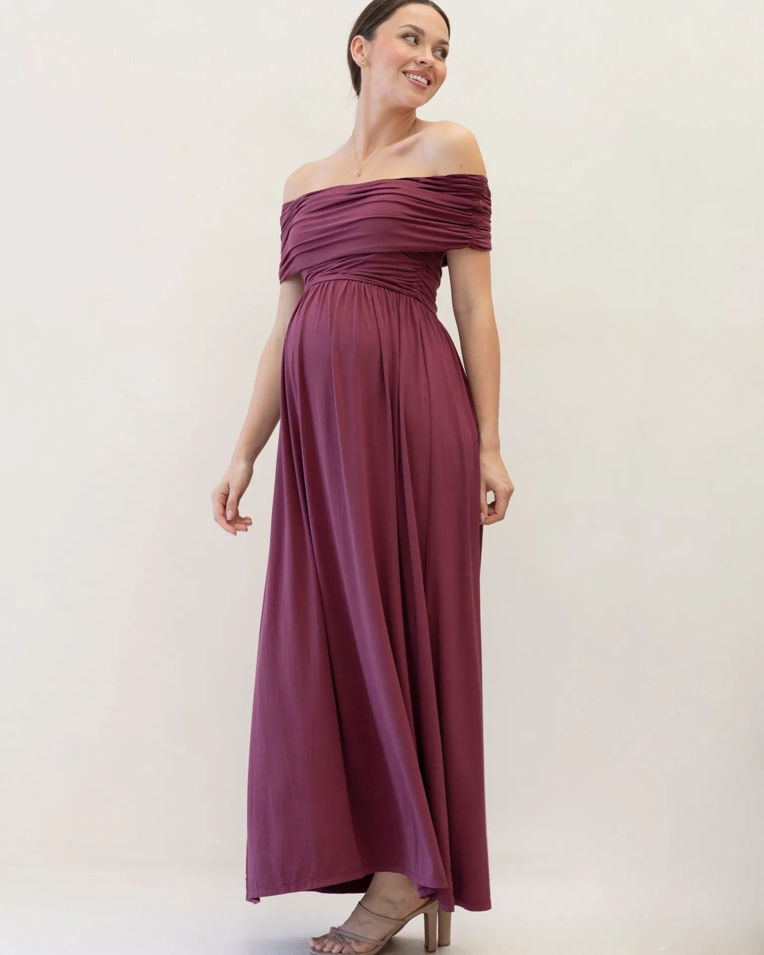 Ariana Maxi Maternity Moon Dress in Wine Red