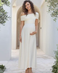 Ariana Maxi Maternity Moon Dress in Butter Cream