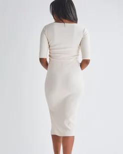 Athena Maternity Pencil Midi Skirt In Oat Milk