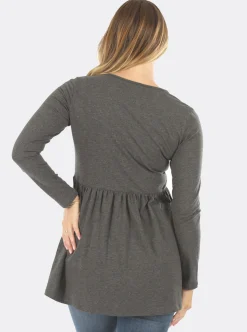 Baby Doll Long Sleeve Maternity & Nursing Top in Grey