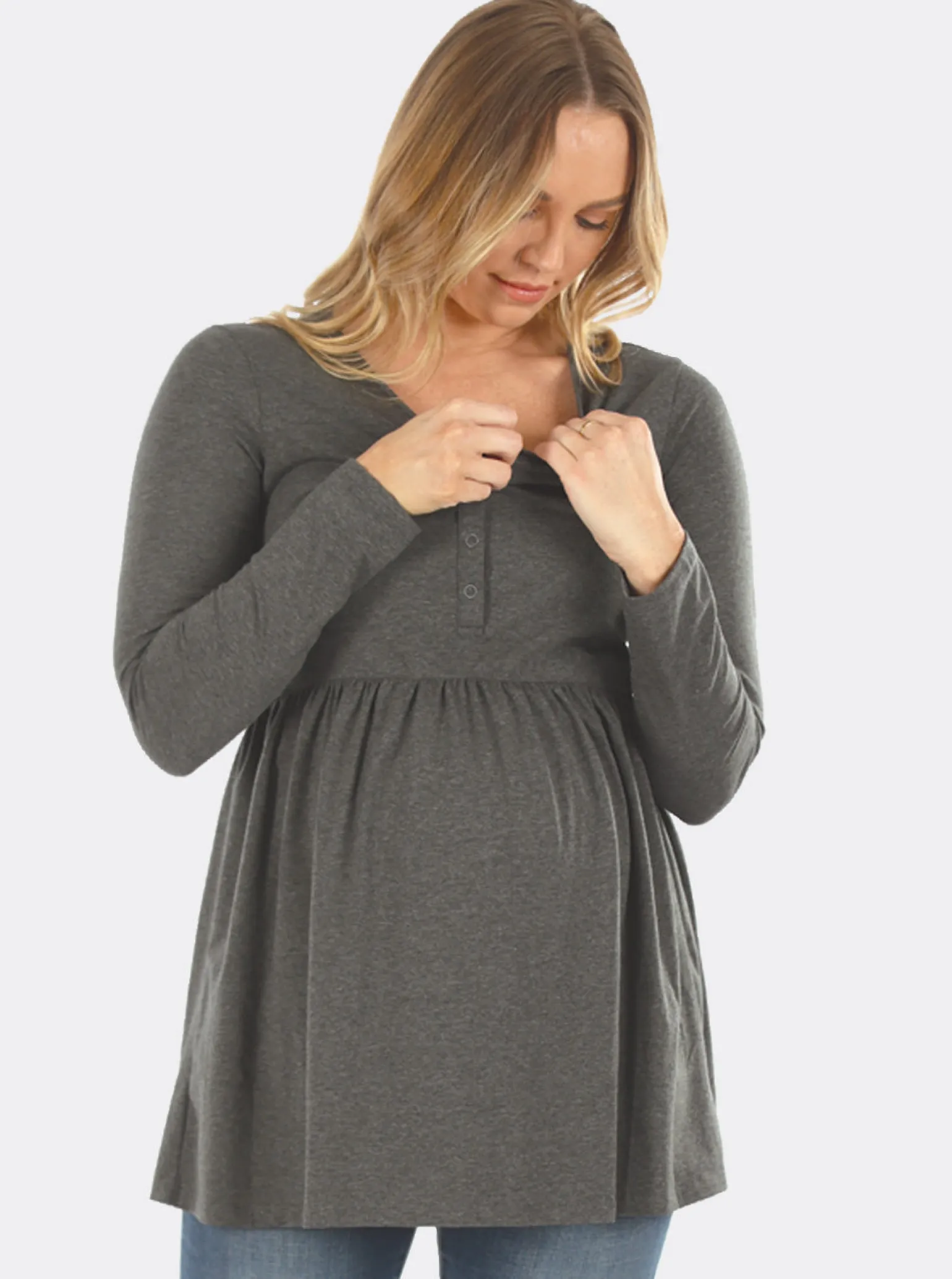 Baby Doll Long Sleeve Maternity & Nursing Top in Grey