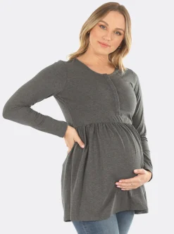 Baby Doll Long Sleeve Maternity & Nursing Top in Grey