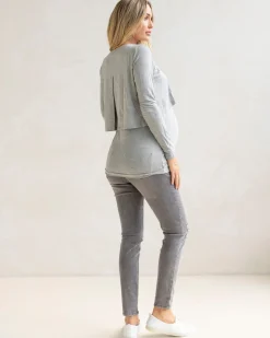 Bamboo Long Sleeve Maternity and Nursing Top - Grey Marl