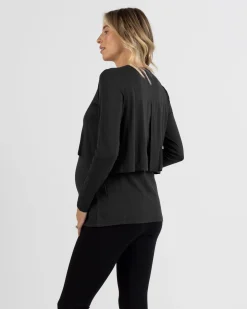 Bamboo Long Sleeve Maternity and Nursing Top in Black