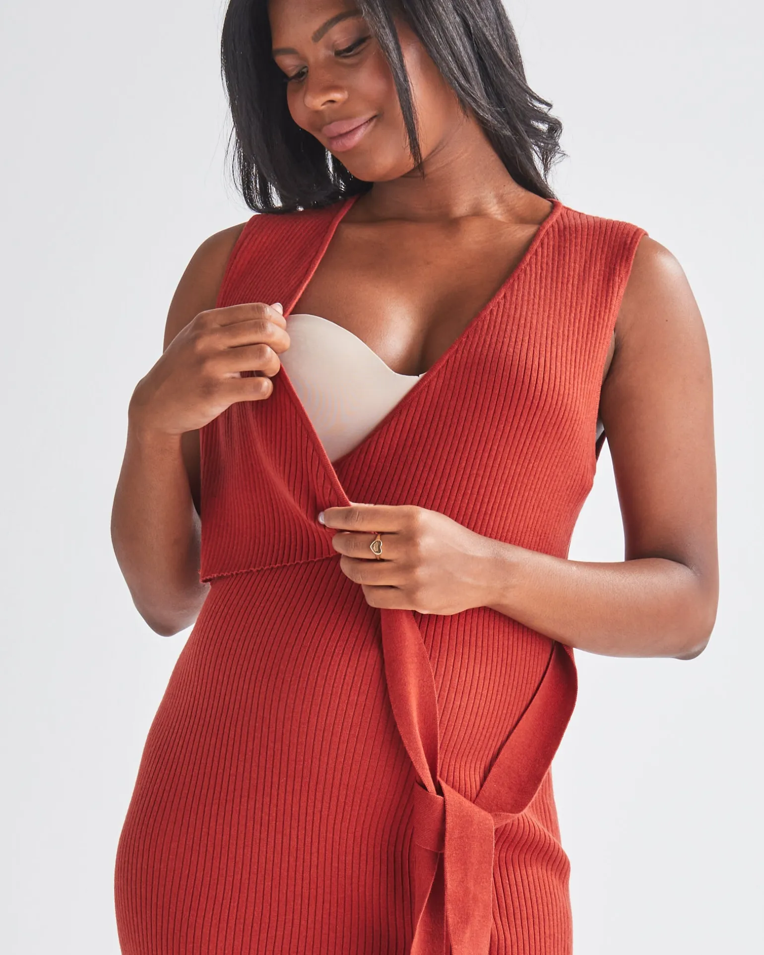 Barbara Knit Maternity Midi Dress in Radiant Red
