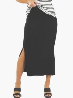 Black Maternity Maxi Skirt with Side Split