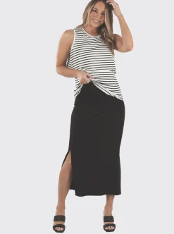 Black Maternity Maxi Skirt with Side Split
