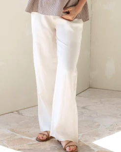 Blanche Maternity Herringbone Linen Pants in Ivory