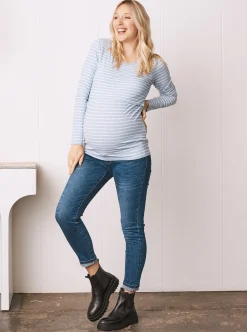 Blue Striped Long Sleeve Nursing Cotton Top