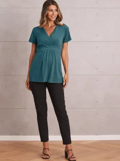 Bree Maternity Crossover Work Top - Teal