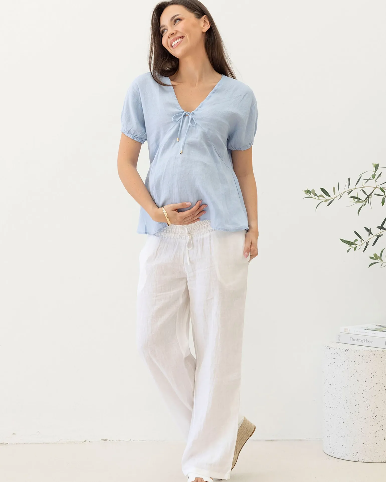 Brigitte Maternity Linen Blouse - Baby Blue