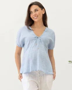 Brigitte Maternity Linen Blouse - Baby Blue