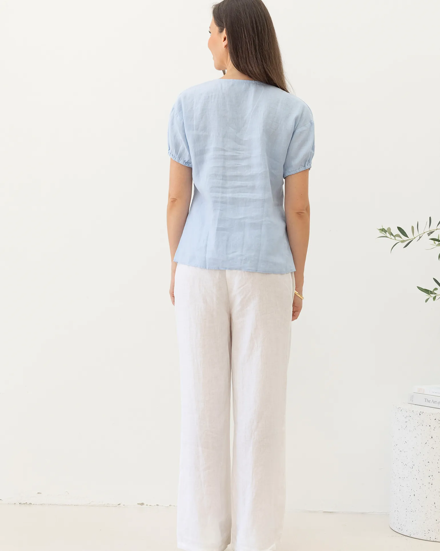 Brigitte Maternity Linen Blouse - Baby Blue