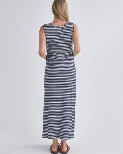 Busy Mama Nursing Maxi Dress in Dark Navy Stripes