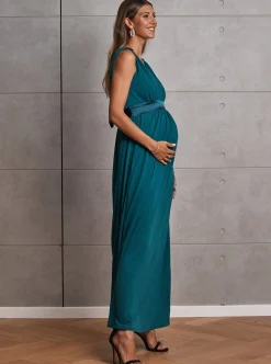 Carla Maternity Evening Dress with easy Nursing Opening in Teal Green
