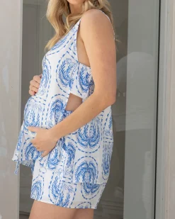 Carol 2 Piece Maternity Casual Set in Blue Palm Print