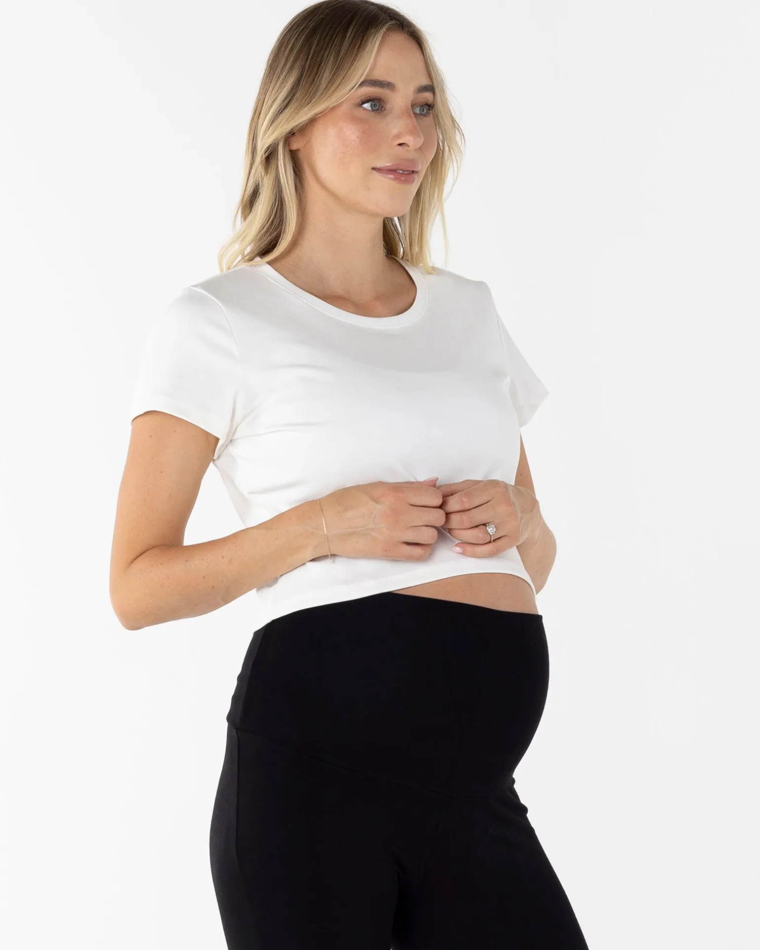 Celia Maternity Cotton Crop Tee - White