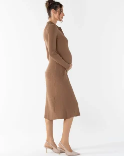 Clara Long Sleeve Knitted Maternity Midi Dress
