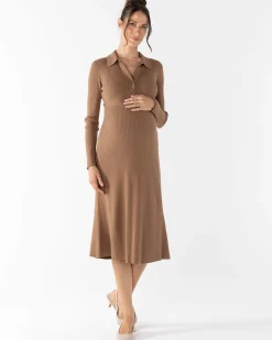 Clara Long Sleeve Knitted Maternity Midi Dress