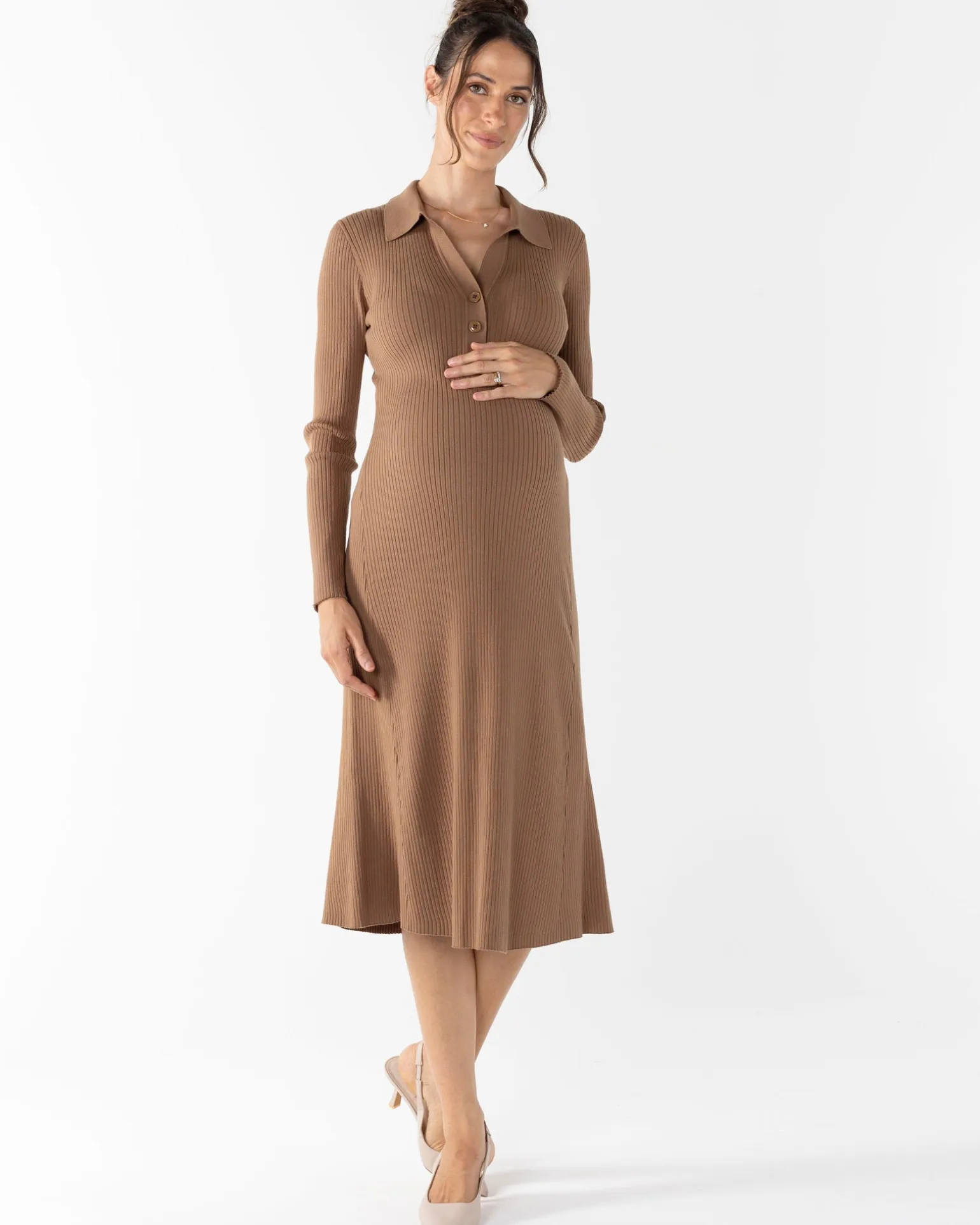 Clara Long Sleeve Knitted Maternity Midi Dress