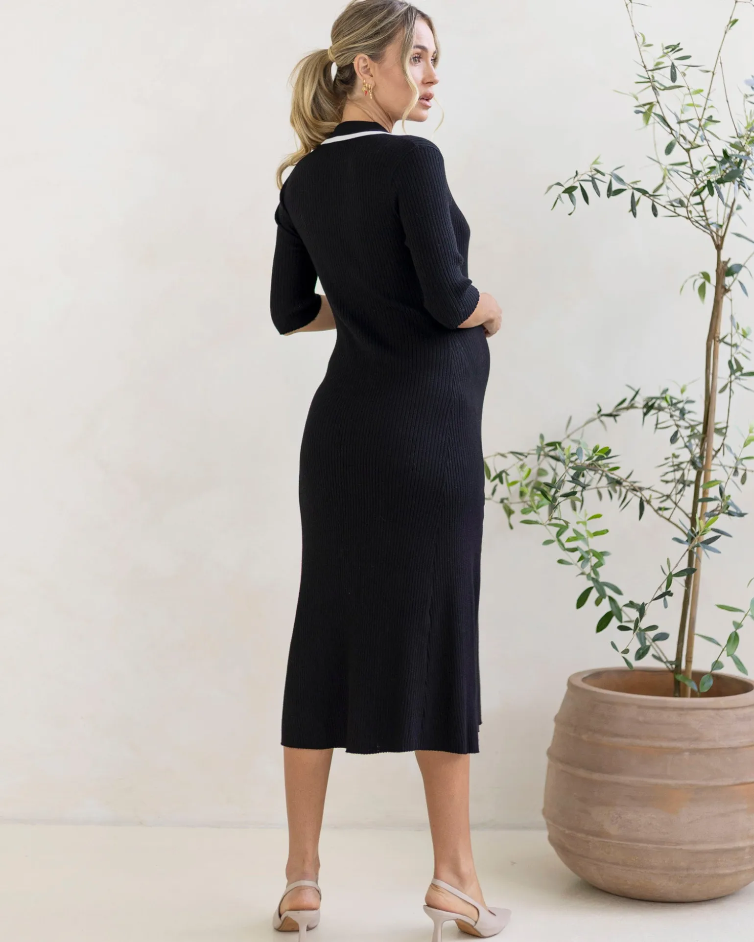 Clara Maternity Midi Knit Dress in Black