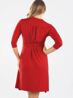 Classic Maternity Wrap Feeding Dress in Red