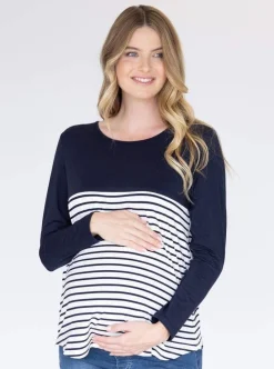 Cleo Maternity and Nursing Long Sleeve Top in Navy