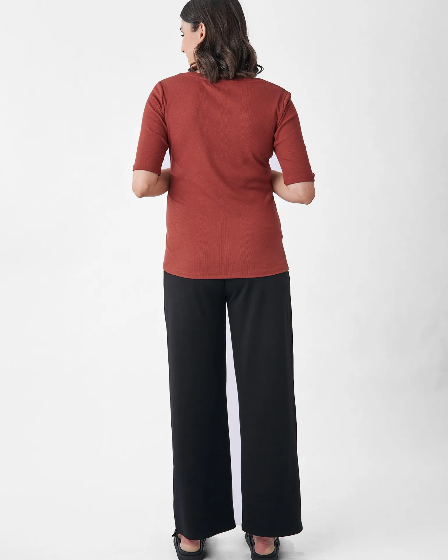 Comfortably Chic Maternity Henley Top in Brick Red