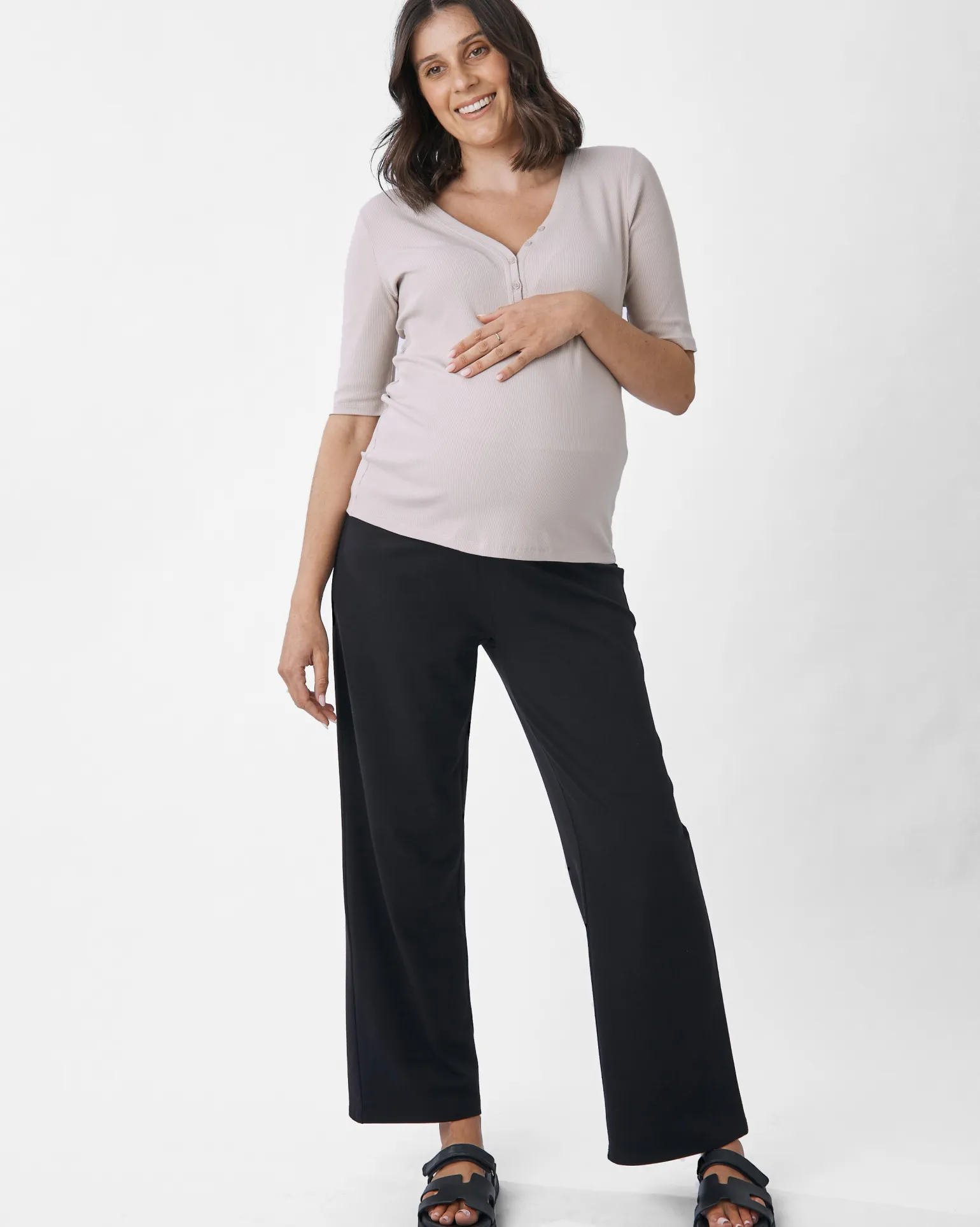 Comfortably Chic Maternity Henley Top in Wolf White