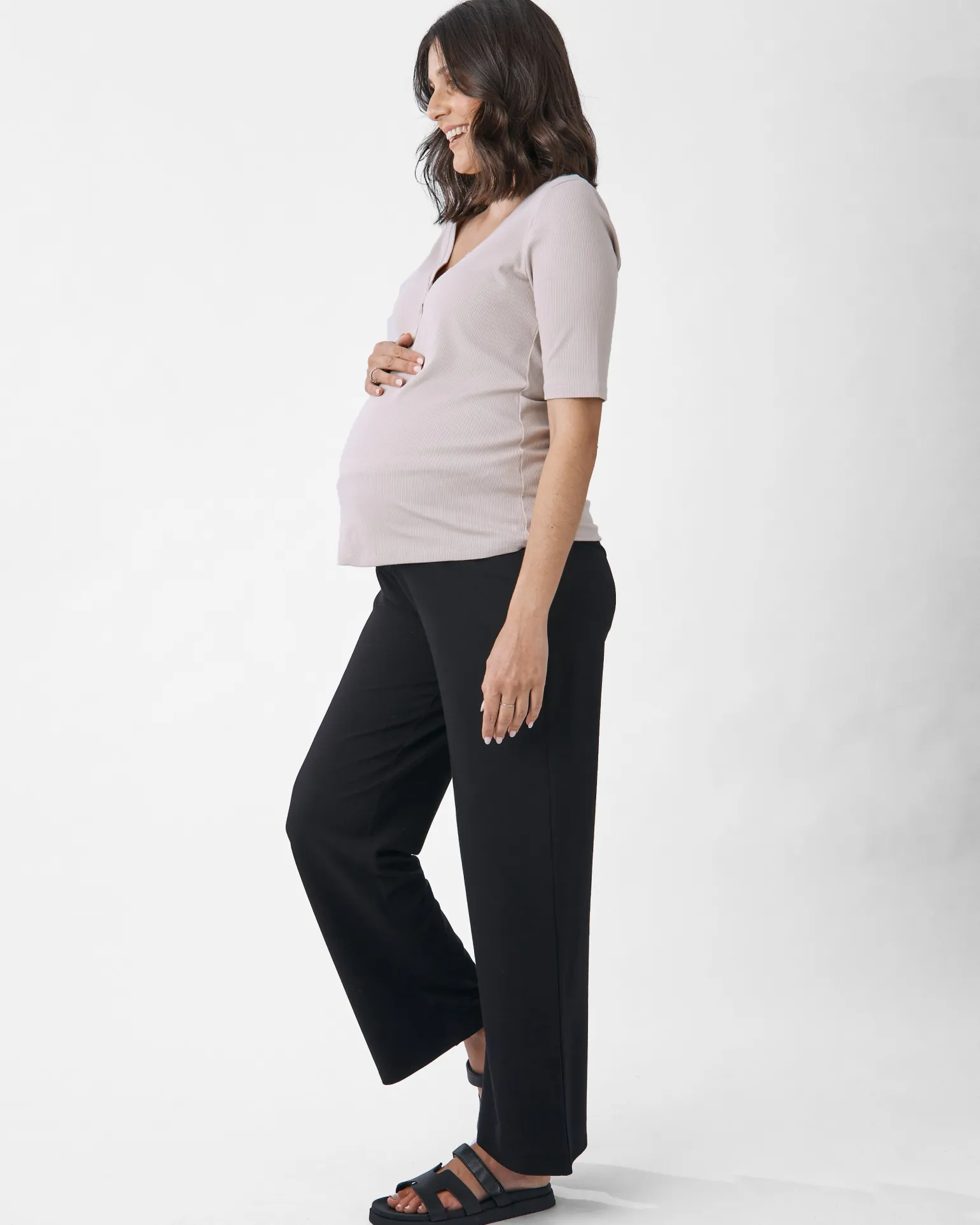 Comfortably Chic Maternity Henley Top in Wolf White