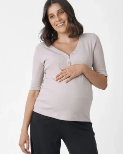 Comfortably Chic Maternity Henley Top in Wolf White